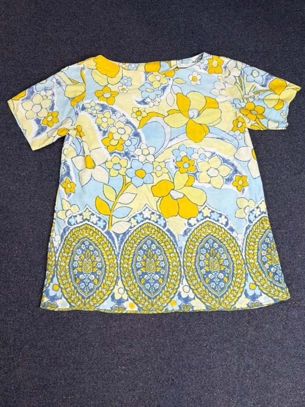 Vintage Jantzen Floral Paisley Border Print Short Sleeve Top Size M
